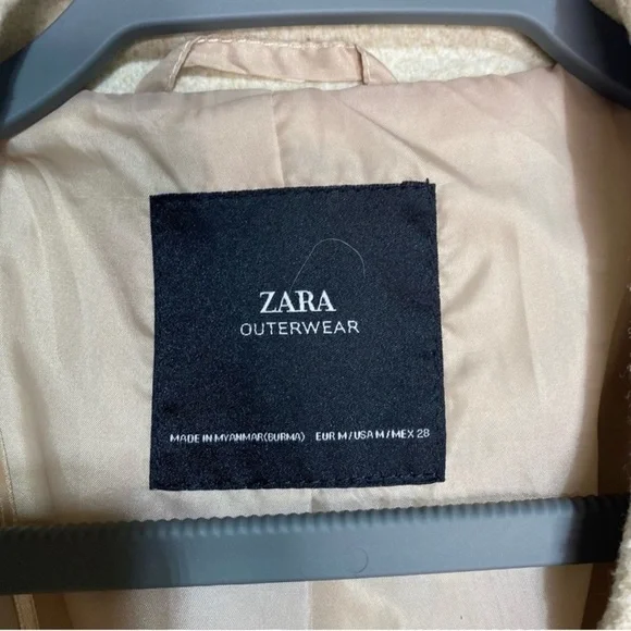 Zara Mid Length Cream Collarless Patch Pocket Coat - Picture 6 of 8